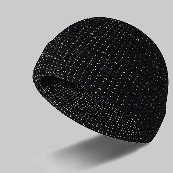 Reflekterande Mössa för Kvinnor Män, Flex Reflekterande Mössa, Varm Stickad Mössa, 54-58cm black