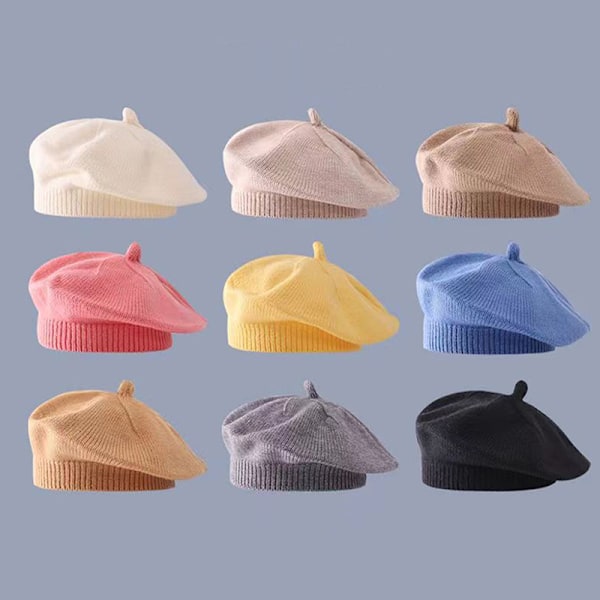 Blomma Baby Basker Hatt Enfärgad Vinter Varm Stickad Mössa Ca GS Beige