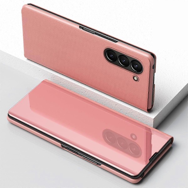 Fodral för Samsung Galaxy Z Fold 6, Lyxigt Spegelutseende Klar Glitter Läder Flipfodral med Stativ för Samsung Galaxy Z Fold 6 Rosa GS Pink For Galaxy Z Fold 6