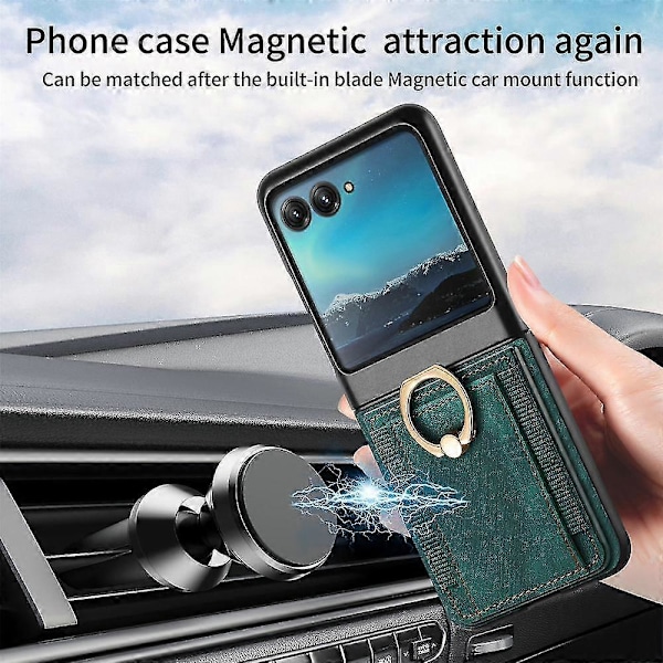Plånboksfodral för Motorola Razr 50 Ultra, PU-läder Stötsäkert Skyddsfodral med Kortfack & Metallringhållare