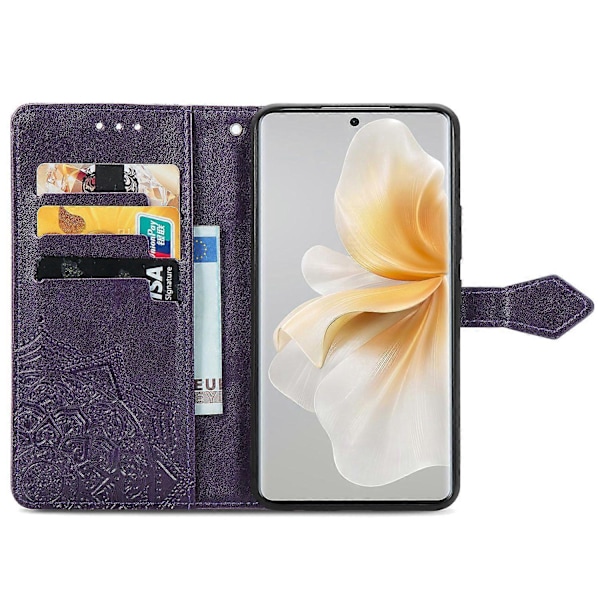 Plånboksfodral Mandala Blomma Läder Telefonskal Ställ - Grön GS för TCL 50 Pro NxtPaper 5G Multicolor Purple