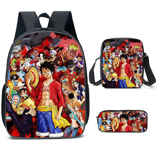 3 st/set Barn Anime One Piece Ryggsäck + Handväska + Pennfodral Skolväska Skolbarn Bokväska Reseryggsäck GS
