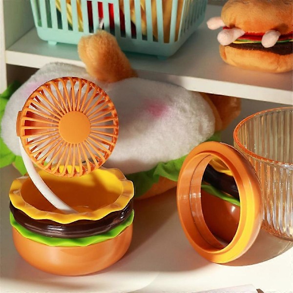 Portabel Mini Fläkt USB-Laddning Personlig Hamburgarform Skrivbordsfläkt orange