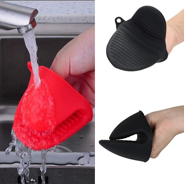 Silikon Pinch Grips Ugnsvantar - Fingerskydd Grytlappar för Kök, Matlagning, Bakning, Grill - Värmebeständiga Handskar, 2 Par (Svart och Röd) GS