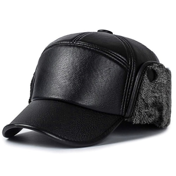Herr Baseballkeps PU Läder Plysch Varm Vinter Utomhus Sport Öronlapp Jakt Hatt Ny Grey