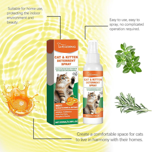 3x Kattskrämma Spray Naturlig Klösförebyggande Kattspray Anti-Klös Spray Ingen Stimulering Apelsindoft Soffmöbler Skydd GS