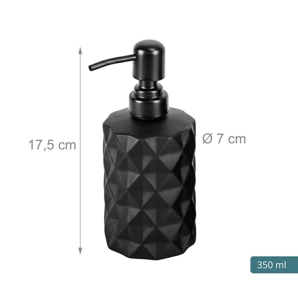 Sæbedispensere i glas, 2-pak 350 ml, sort pumpe i rustfrit stål