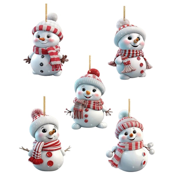 5 st Jul Snögubbe Hänge Akryl Tecknad Snögubbe Hängande Ornament Julgran Hängande Snögubbar för Heminredning