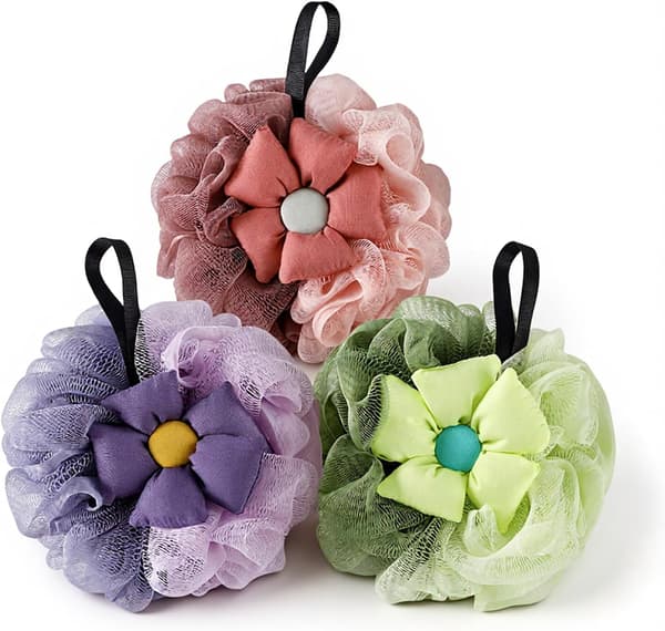 Badsvamp Loofah, Blomformad Kroppsskrubb, Exfolierande Badsvamp, Set om 3