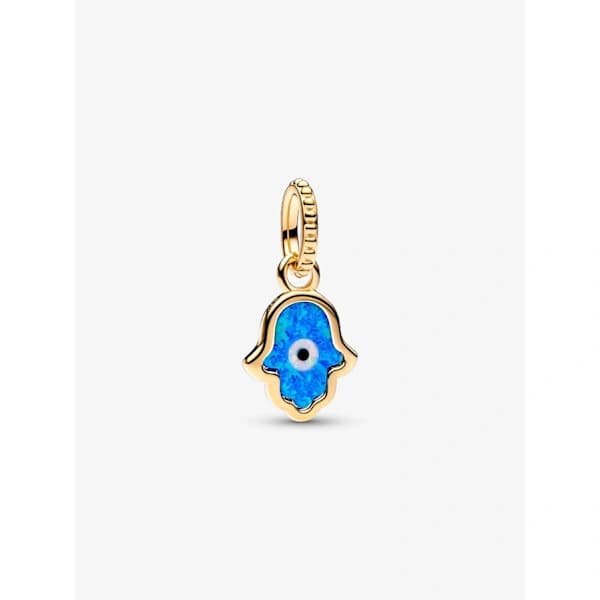 Pandora - Opaliserande Blå Hamsa Hand Berlock - 14k Guldpläterad