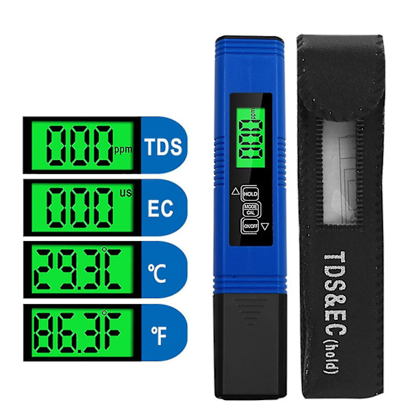 TDS-mätare Digital Vattentestare Professionell 3-i-1 TDS Temperatur EC-mätare