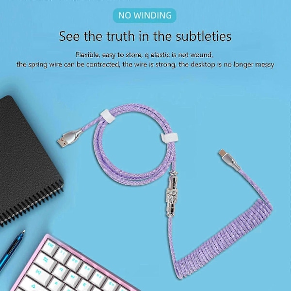 Spiral USB Typ C Aviator Mekaniskt Tangentbordskabel med Fjäderdesign GS Sky blue