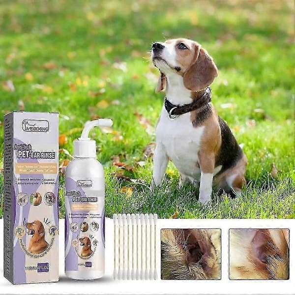 Hundeøre-rensedråper 118ml med bomullspinner