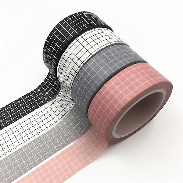 10M Svart och Vit Rutig Washi Tejp Japanskt Papper DIY Planerare Maskering Självhäftande Dekoration Tejp Black