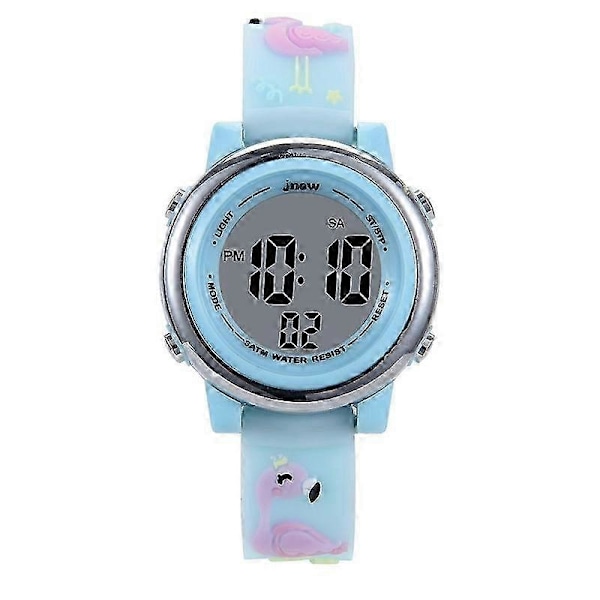 JNEW A380-86576 Flamingo LED-klocka för barn, vattentät, självlysande, multifunktionell Light Blue