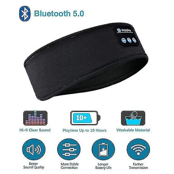 Sovhörlurar Bluetooth Pannband, Sportpannband Hörlurar för Sömn black