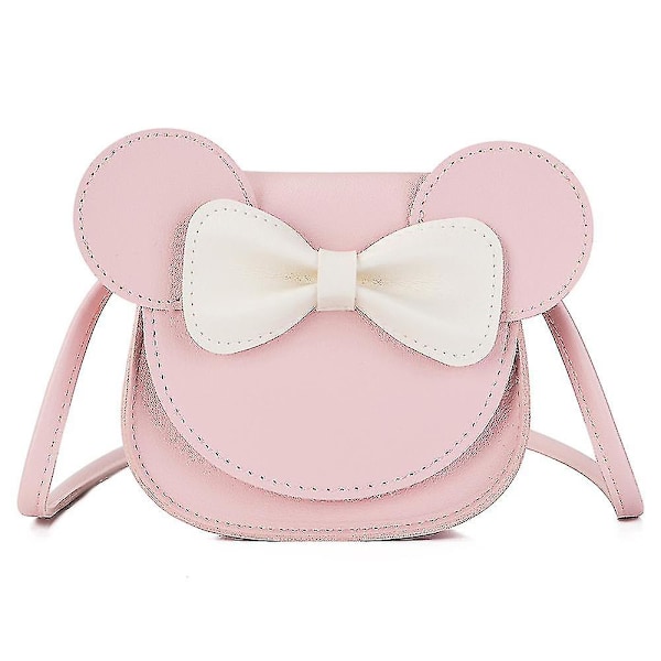 Liten flickaxelväska rosettflik mini handväska söt musöron crossbody PU-väska (rosa) GS