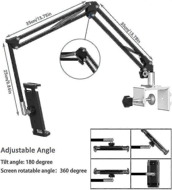 Tabletholder til seng, justerbar og foldbar med 360 graders rotation til iPhone, iPad, mobiltelefon, tablet
