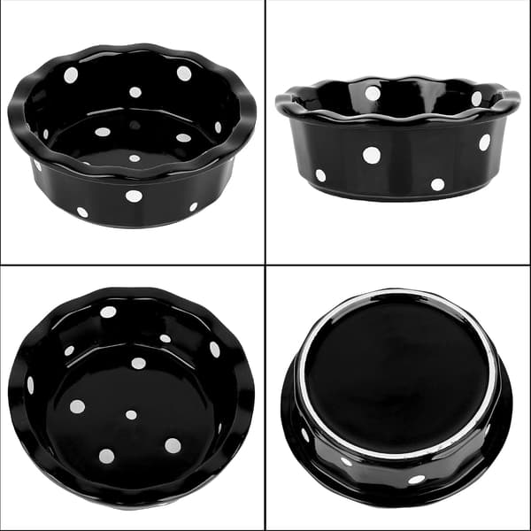 Kat Basic Skål, Hvid Polka Dot Keramisk Kæledyrsskål, Skridsikkert Bunddesign til Killinger og Små Hunde, Sort