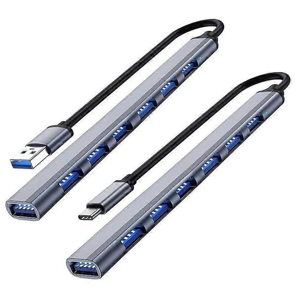 USB3.0 til USB2.0/3.0 USB-hub med 7 porte Sølvgrå Sølvgrå