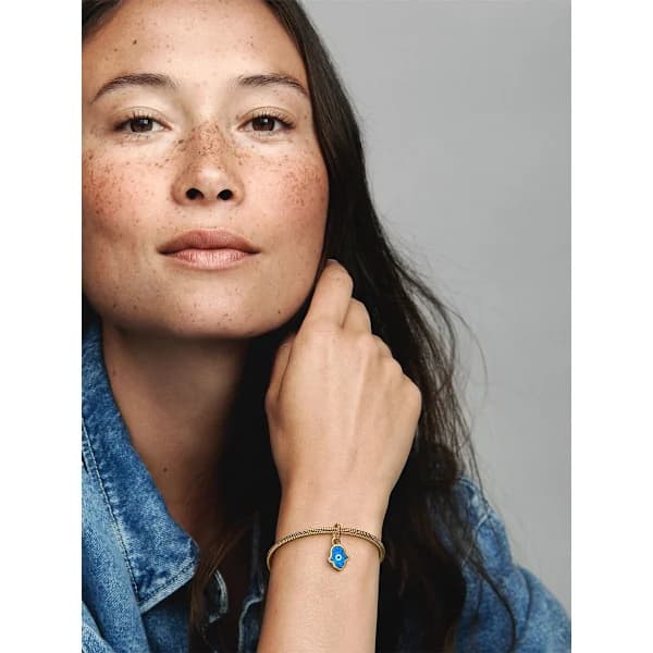 Pandora - Opaliserande Blå Hamsa Hand Berlock - 14k Guldpläterad