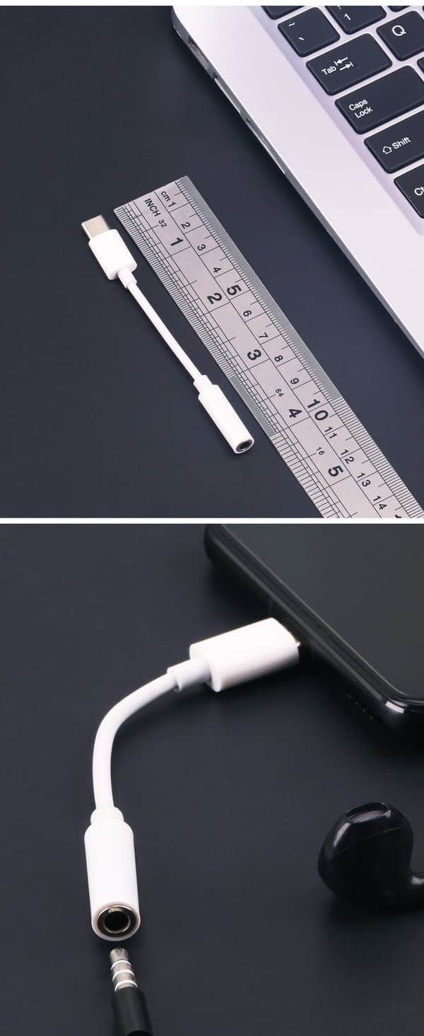 DAC USB C til 3.5mm AUX Adapter til Hovedtelefoner Højttalere hvid