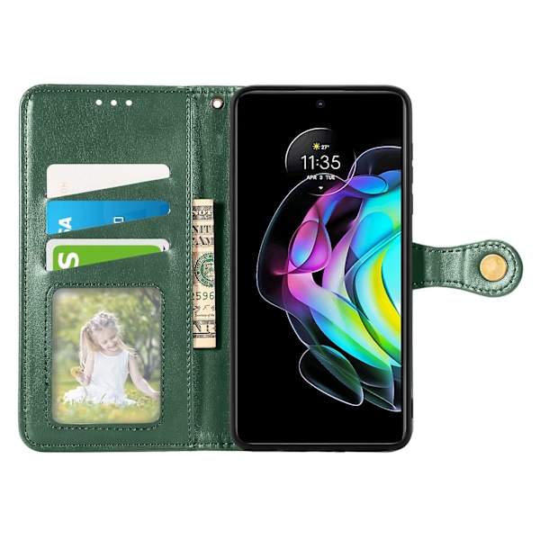 Mobilskal i Läder med Spänne, Enfärgat, för Motorola Edge 20[D] Green