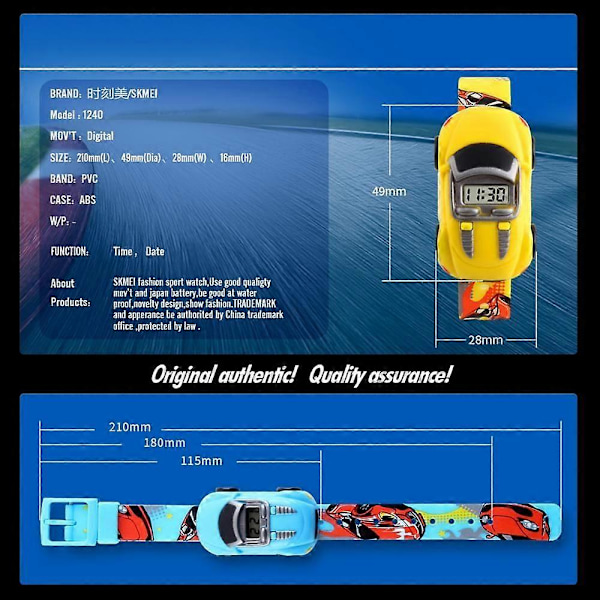 Tecknad Bil Barnklocka för Pojke Mode Elektroniska Klockor Barn Present GS Yellow