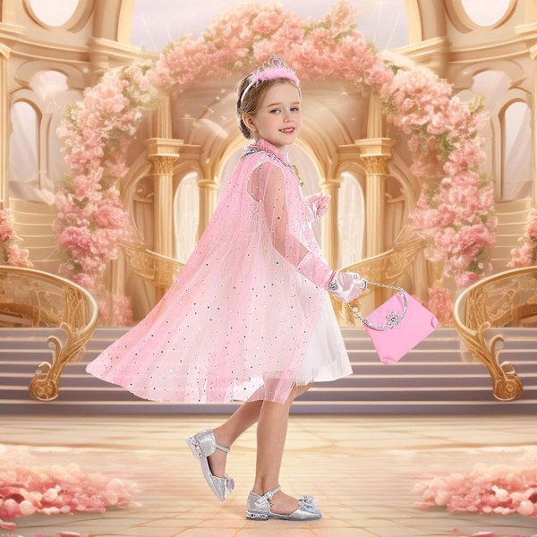 Princess Cape Set, 12 st Princess Utklädningskläder för Liten Flicka, Princess Klänningar för Flicka 3-8 År Födelsedagspresent GS Pink
