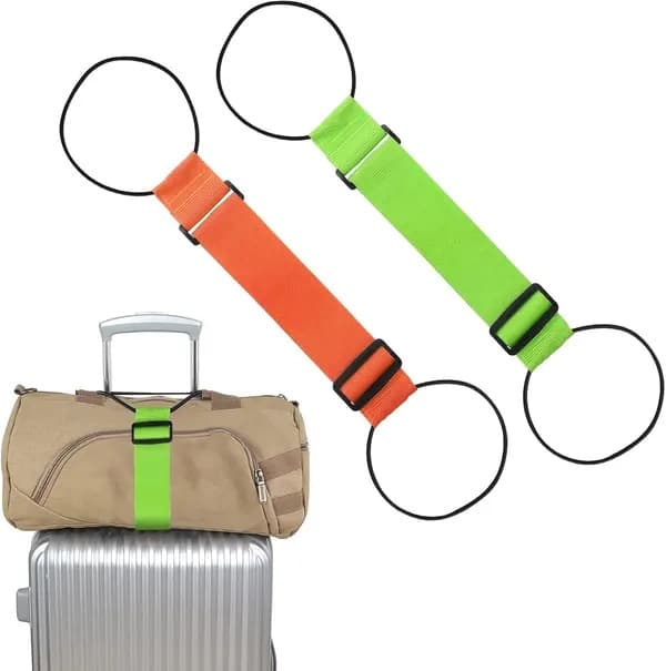 2 stk. elastiske bagagestropper, justerbare bagagestropper til kufferter, fastgør tasker, bærbart kufferttilbehør Orange+Greeni