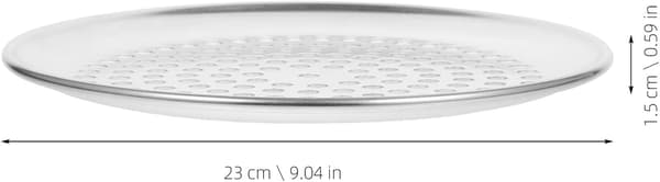 Rund pizzapande i rustfrit stål med perforeret design til jævn og sprød tilberedning, velegnet til husholdningsovne