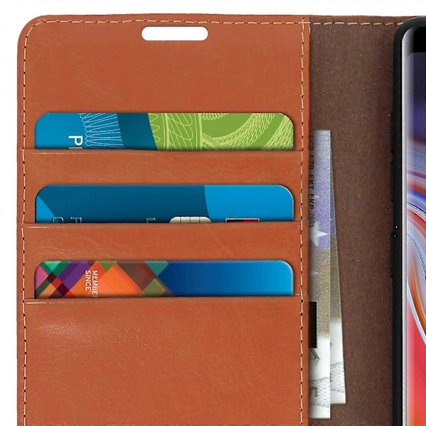 Folio Aitoa Nahkaa Galaxy Note 9 Kotelo Korttipidike Videoteline Punainen GS Light Brown