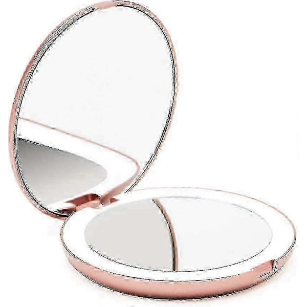 Fancii LED-belyst Sminkspegel för Resor, 1x/10x Förstoring - Dagsljus LED, Kompakt, Portabel, Stor 5\" Bred Belyst Fällbar Spegel (l Rose Gold