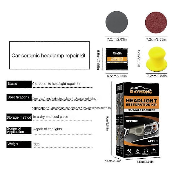 2x Bilstrålkastar Reparations Polerings Restaureringskit Sandpapper Slipande Poleringshjul Trä Slippapper Våtservetter Set Slipskivor GS
