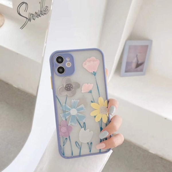 Kompatibelt iPhone 11 Skal, Klar Frostat PC-Baksida, 3D Blommig Design, Mjuk TPU Stötfångare, Skyddande Silikon, Slimmad Stötsäker Fodral$Telefo Navy Blue