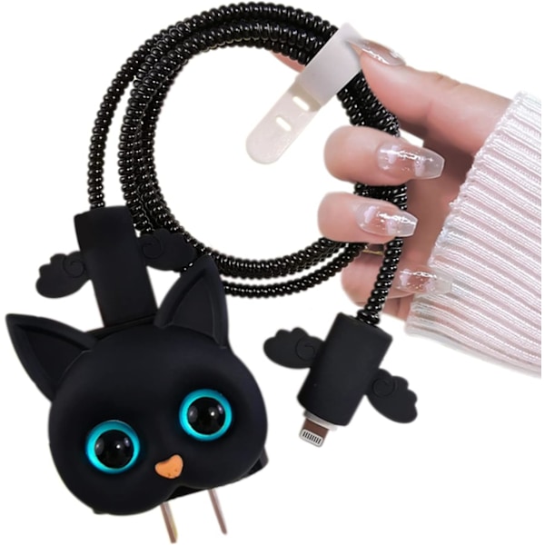 Tecknad DIY Kabelskydd för iPhone Laddare, 3D Kawaii Katt Design, Datakabelskydd USB Sladdskydd Laddarskydd Kompatibel med iPhone GS