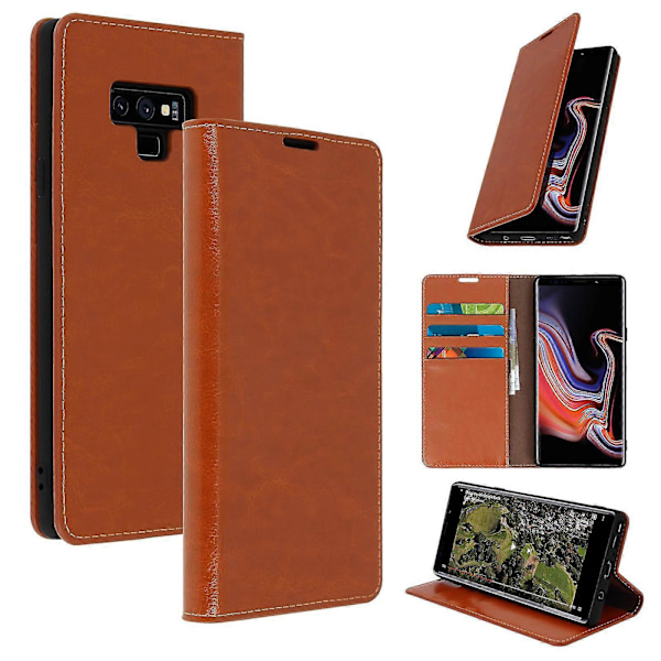 Folio Aitoa Nahkaa Galaxy Note 9 Kotelo Korttipidike Videoteline Punainen GS Light Brown