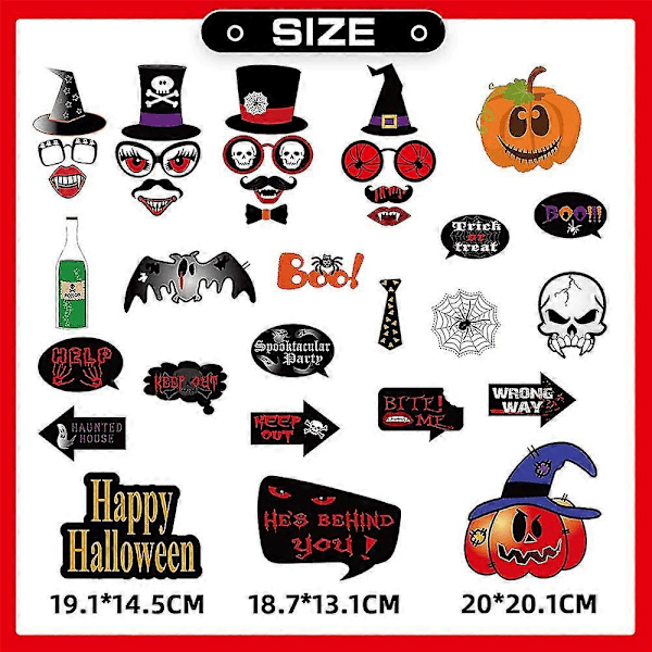 35 kpl Hauskoja valokuvausrekvisiittaa bambutikuilla Halloween-juhliin, kauhutunnelmaa luovia selfie-rekvisiittaa aikuisten peleihin ja tarvikkeisiin