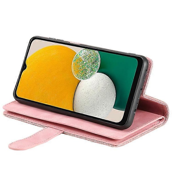 Kompatibelt Skal för Samsung Galaxy A26 5G PU Läder Telefonfodral med Dragkedja Plånbok 9 Kortfack GS PinkGold