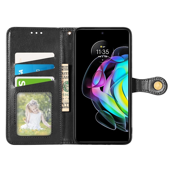 Mobilskal i Läder med Spänne, Enfärgat, för Motorola Edge 20[D] Black