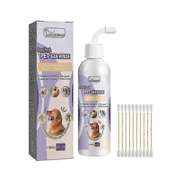 Hundeøre-rensedråper 118ml med bomullspinner