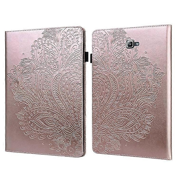 Präglat Påfågelblommemönster Läder Tablet Skyddsskal med Rem Kompatibel För Samsung Galaxy Tab A 10.1 (2016) SM-T58 GS PinkGold