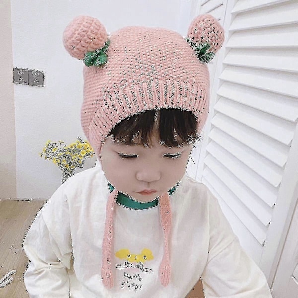 Mössa för barn, mjuk och varm kabelstickad beanie, höst- och vintermössor för små flickor, rosa