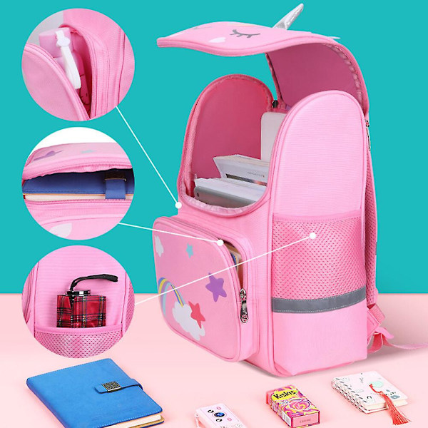 Barnryggsäck för skolan Vattentät Lätt Bokväska för Barn Grundskoleryggsäckar Rosa GS Pink 41*30*18cm