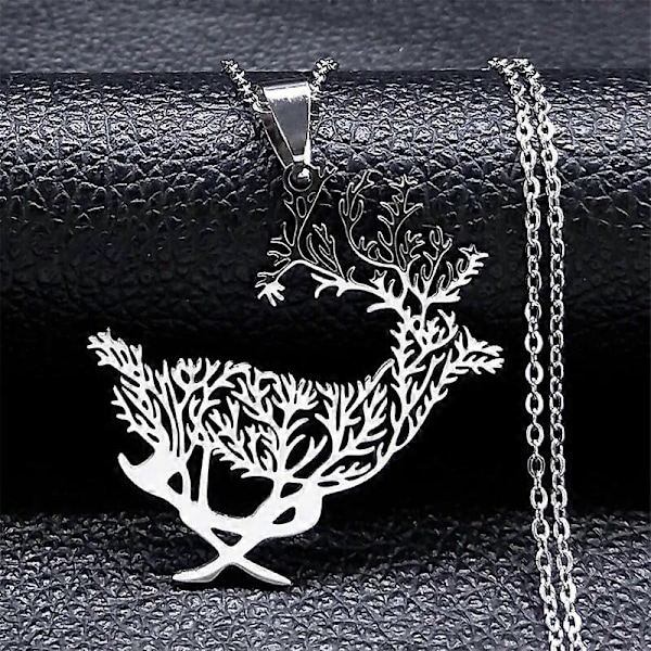 Älg Hjort Livets Träd Hängsmycke Halsband Kvinnor Silverfärg Ihålig Rostfritt Stål Trädgrenar Halsband Smycken Gåvor N2016S04 GS