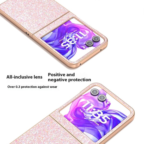 Mobilskal för Motorola Razr 50 5G, Galvaniserat, Färgglad Glitterdesign, PU+TPU Skyddande Skal GS Peach Pink