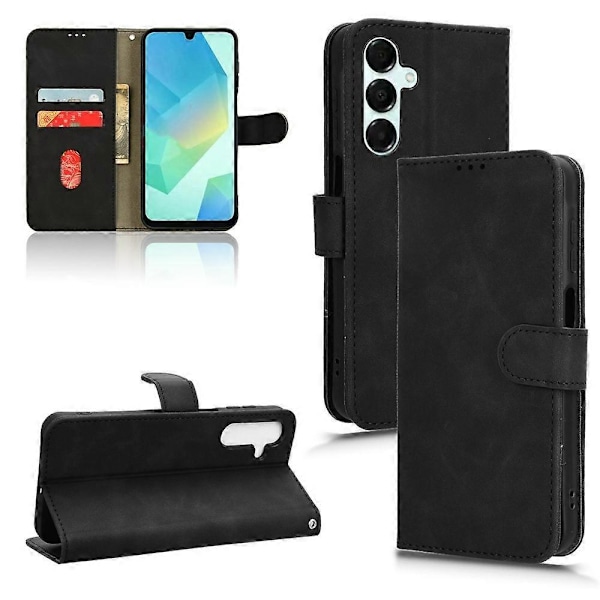 Samsung Galaxy A16 5G -puhelimen nahkakotelo, jossa on ihomainen tuntu, pudotussuoja ja lompakko-ominaisuus - Vihreä Multicolor GS Multicolor Black