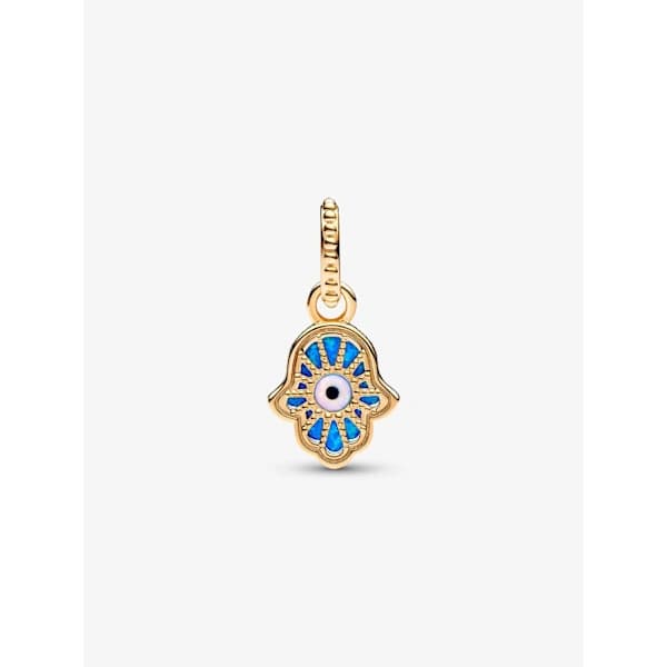 Pandora - Opaliserande Blå Hamsa Hand Berlock - 14k Guldpläterad