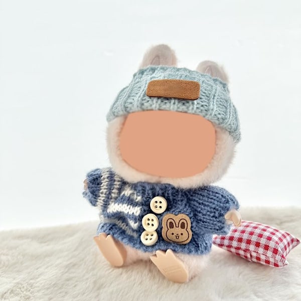 Kläder för Labubu (INGEN Docka), Hatt & Overall Set för 17cm Labubu Tillbehör Kostym GS Light Blue
