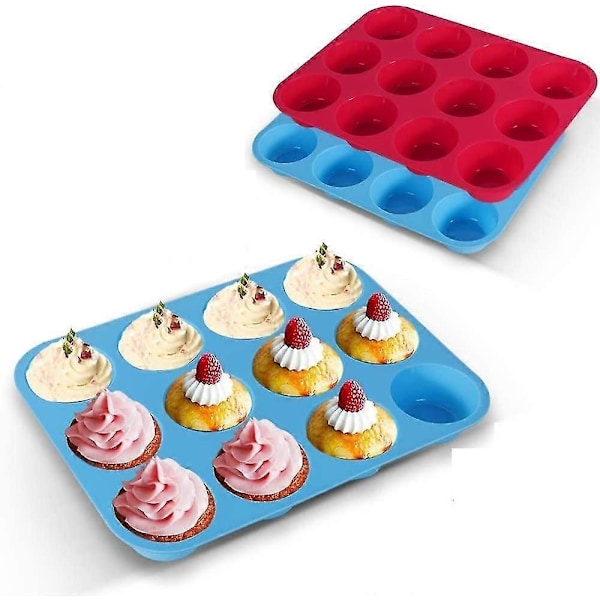 Muffinsform i silikon, 2-pack muffinsplåt 12 stora formar, non-stick cupcakeform GS